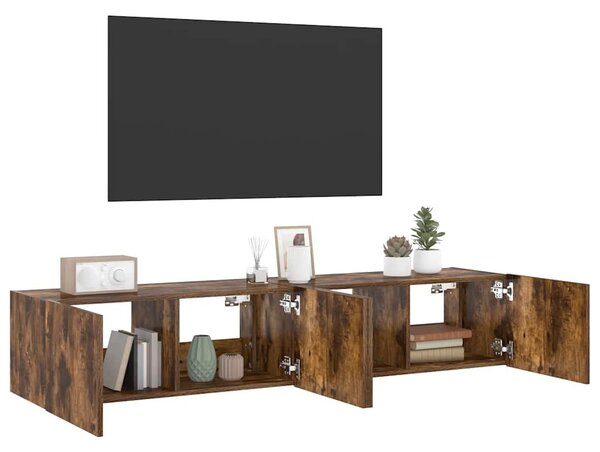 2 db füstös tölgy fali TV-szekrény LED-ekkel 80x35x31 cm