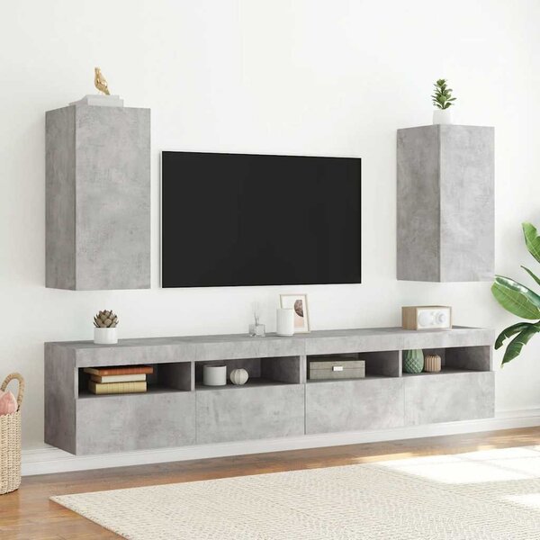 Betonszürke falra szerelhető TV-szekrény LED-del 30,5x35x70 cm