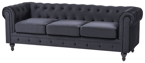 Ülőgarnitúra 4 személyes CHESTERFIELD Bársony Fekete