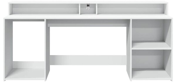 Fehér szerelt fa íróasztal LED-világítással 200 x 55 x 91 cm