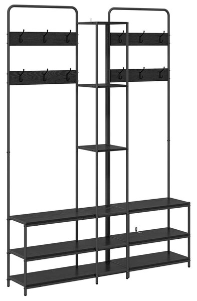 VidaXL Kabátállvány cipőpaddal Fekete Tölgy 143 x 30 x 199,5 cm