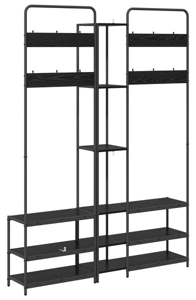 VidaXL Kabátállvány cipőpaddal Fekete Tölgy 143 x 30 x 199,5 cm