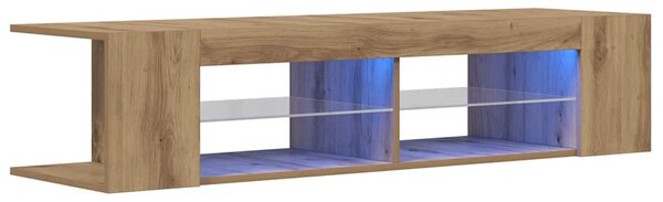 Kézműves tölgy szerelt fa TV-szekrény LED-ekkel 135x39x30 cm