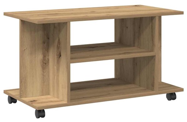 Kézműves tölgyszínű szerelt fa TV-szekrény görgőkkel 80x40x45cm