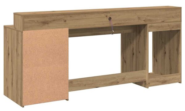 Kézműves tölgy színű szerelt fa LED-es íróasztal 200x55x91 cm