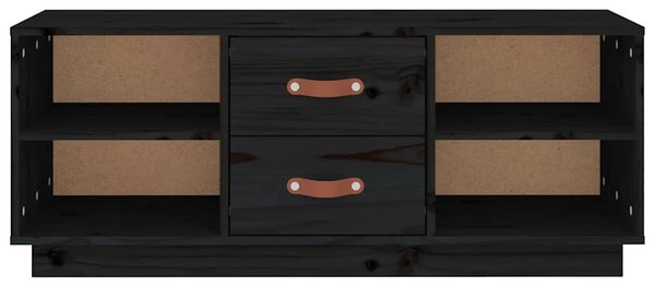 Fekete tömör fenyőfa TV-szekrény 100x34x40 cm