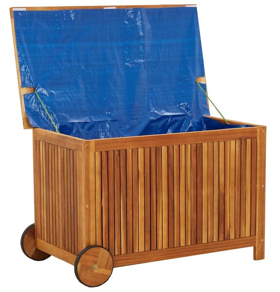 Tömör akácfa kerti tárolóláda kerekekkel 90 x 50 x 58 cm