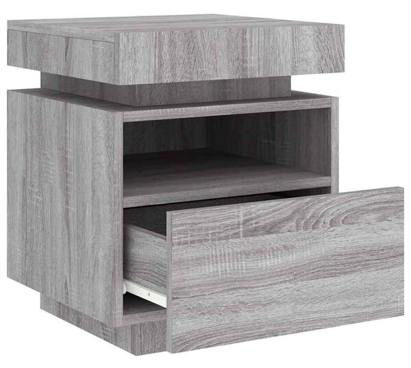 2 db szürke sonoma éjjeliszekrény LED-fényekkel 40x39x48,5 cm