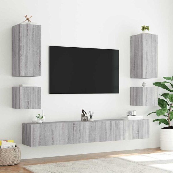 Szürke sonoma színű fali TV-szekrény LED-ekkel 100 x 35 x 31 cm