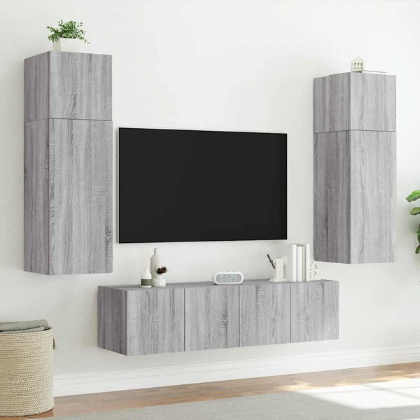 2 db szürke sonoma fali TV-szekrény LED-ekkel 60x35x41 cm