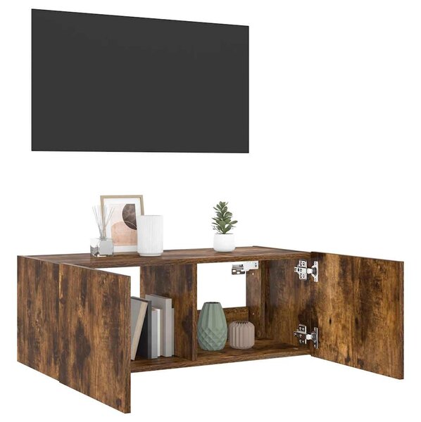 Füstös tölgy színű fali TV-szekrény LED-ekkel 80x35x31 cm