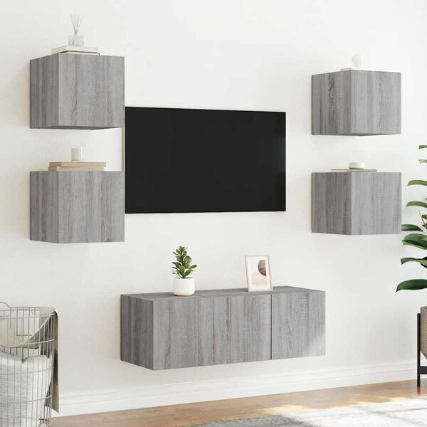 Szürke sonoma színű fali TV-szekrény LED-ekkel 30,5x35x30 cm