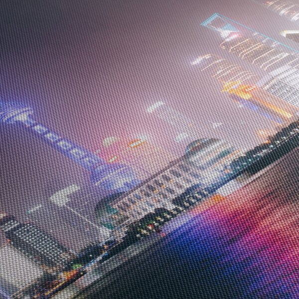 Éjszakai Shanghai képe (órával) (90x30 cm)