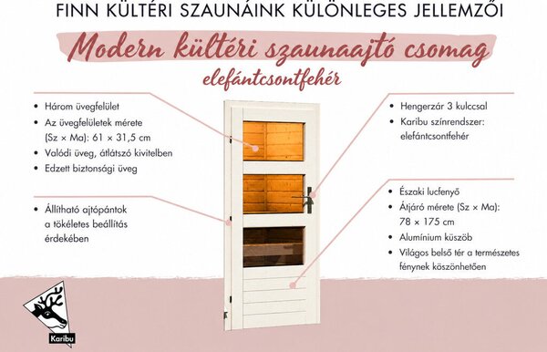 Modern kültéri szauna ajtó csomag- Elefántcsontfehér