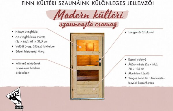 Modern kültéri szauna ajtó csomag- Természetes szín