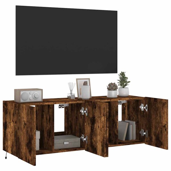 2 db füstös tölgy fali TV-szekrény LED-ekkel 60x35x41 cm