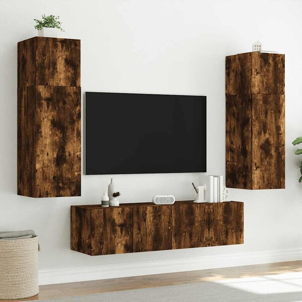Füstös tölgy színű fali TV-szekrény LED-ekkel 60x35x41 cm