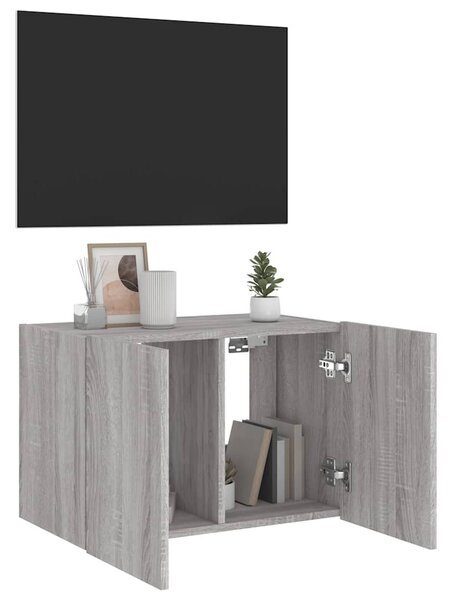 Szürke sonoma színű fali TV-szekrény LED-ekkel 60x35x41 cm