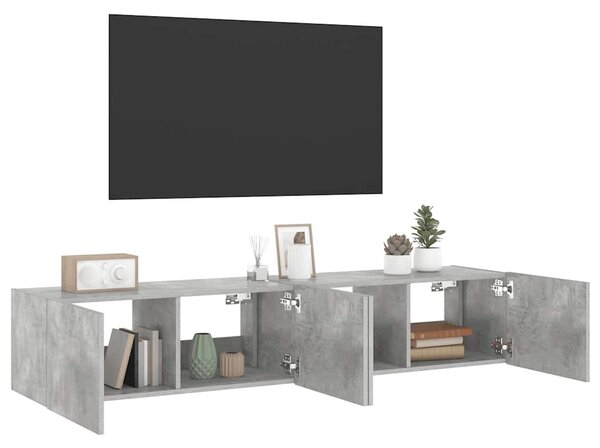 2 db betonszürke fali TV-szekrény LED-del 80x35x31 cm