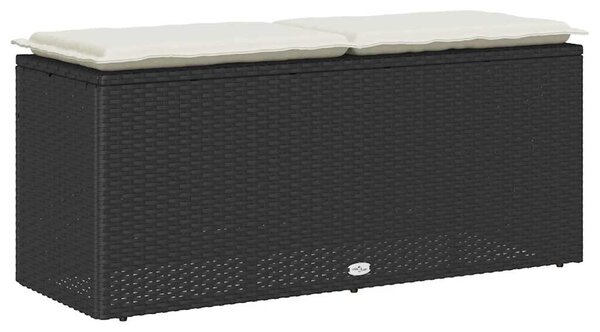 Fekete polyrattan kerti pad párnával 110x40x44 cm