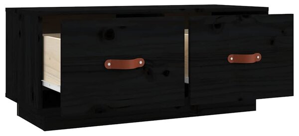 Fekete tömör fenyőfa TV-szekrény 80 x 34 x 35 cm