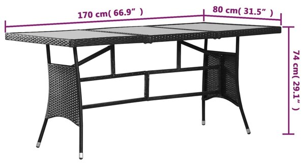Fekete polyrattan kerti asztal 170 x 80 x 74 cm