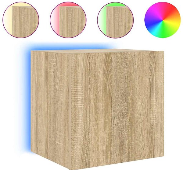 2 db sonoma tölgy színű fali TV-szekrény LED-del 40,5x35x40 cm
