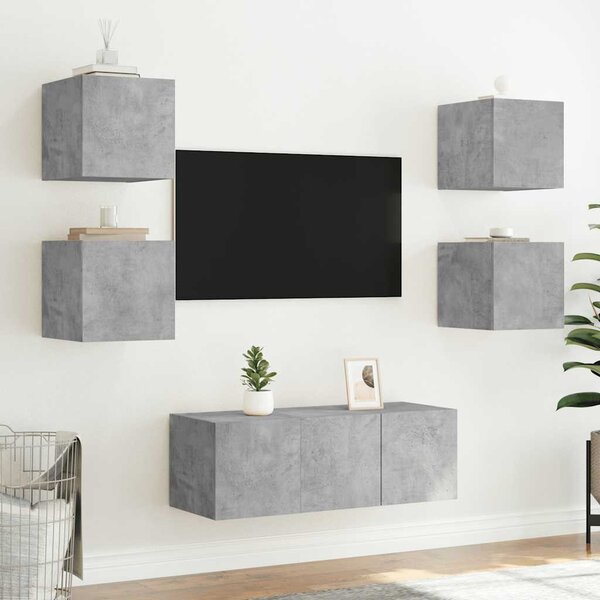Betonszürke falra szerelhető TV-szekrény LED-del 30,5x35x30 cm