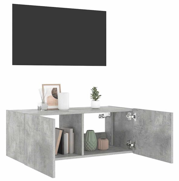 Betonszürke falra szerelhető TV-szekrény LED-del 80x35x31 cm