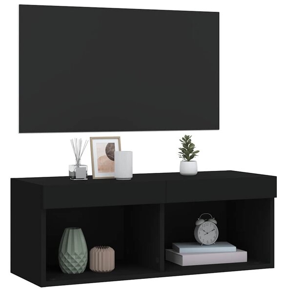 Fekete TV-szekrény LED-világítással 80 x 30 x 30 cm