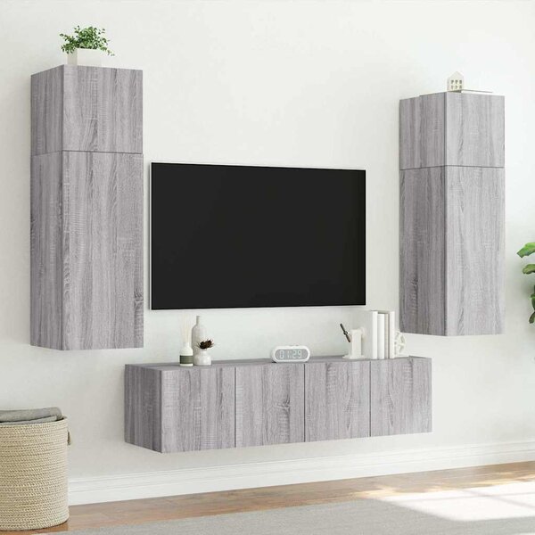 Szürke sonoma színű fali TV-szekrény LED-del 80x35x41 cm
