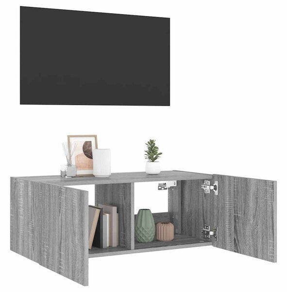 Szürke sonoma színű fali TV-szekrény LED-del 80x35x31 cm