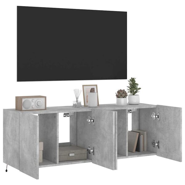 2 db betonszürke fali TV-szekrény LED-del 60x35x41 cm