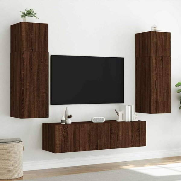Barna tölgyszínű fali TV-szekrény LED-del 80x35x31 cm