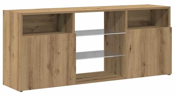 Kézműves tölgy szerelt fa TV-szekrény LED-ekkel 120x30x50 cm