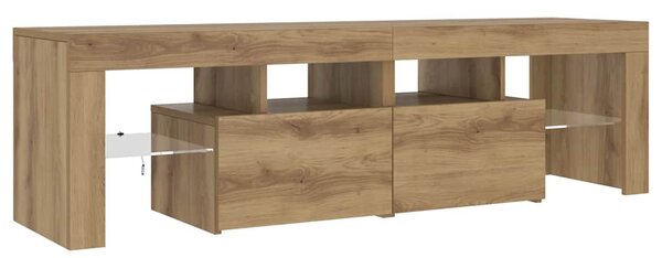 Kézműves tölgy szerelt fa TV-szekrény LED-ekkel 140x36,5x40 cm