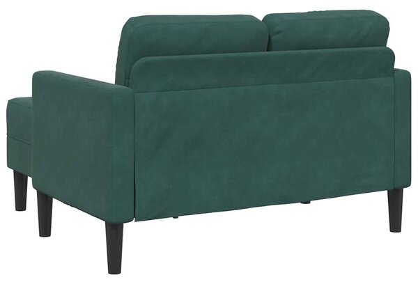 Sötétzöld bársony 2 üléses kanapé L-alakú kanapéval 125 cm