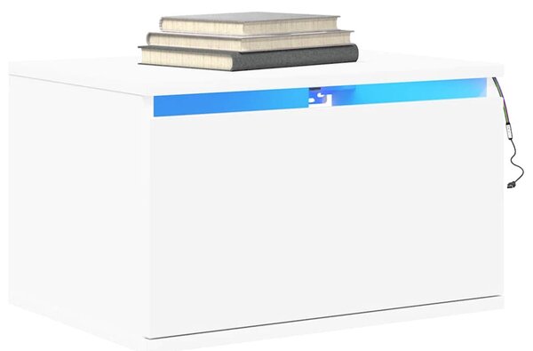 2 db fehér falra szerelhető éjjeliszekrény LED-világítással