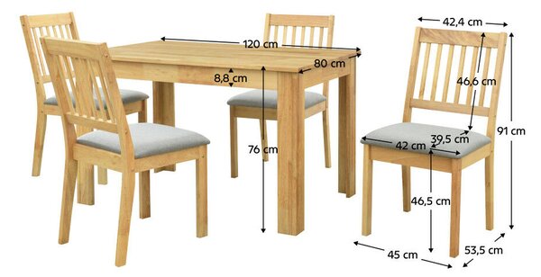 Étkezőgarnitúra 1+4, tömörfa, természetes, TEDRO