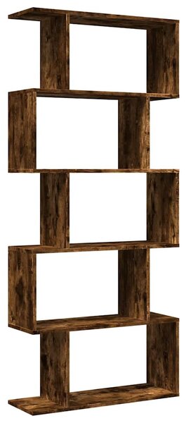 5 szintes füstös tölgy fa elválasztó könyvespolc 70x24x161 cm