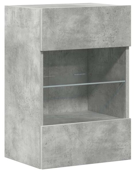 2 db betonszürke fali szekrények LED világítással TV-hez 40x30x60,5 cm