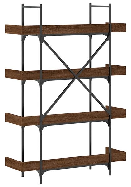 4-szintes barna tölgy szerelt fa könyvespolc 100x33x145,5 cm