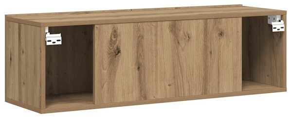 Kézműves tölgy színű szerelt fa fali TV-szekrény 100x30x30 cm