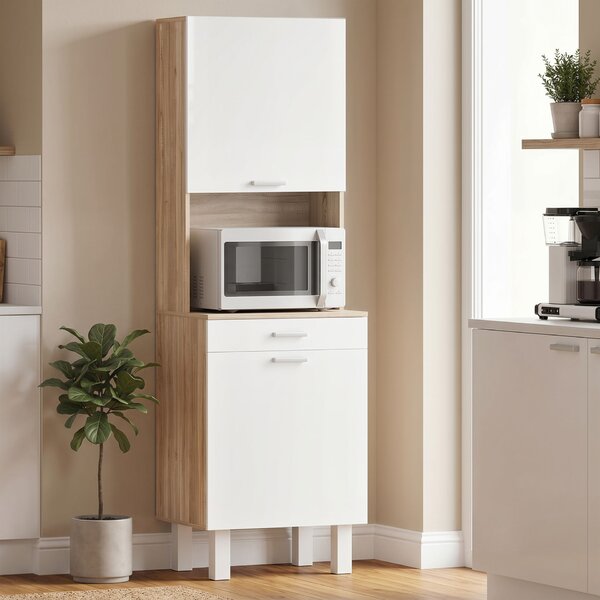 HOMCOM Mobilier Bucătărie 174 cm cu Sertar, Rafturi, Blat și Orificiu pentru Cabluri