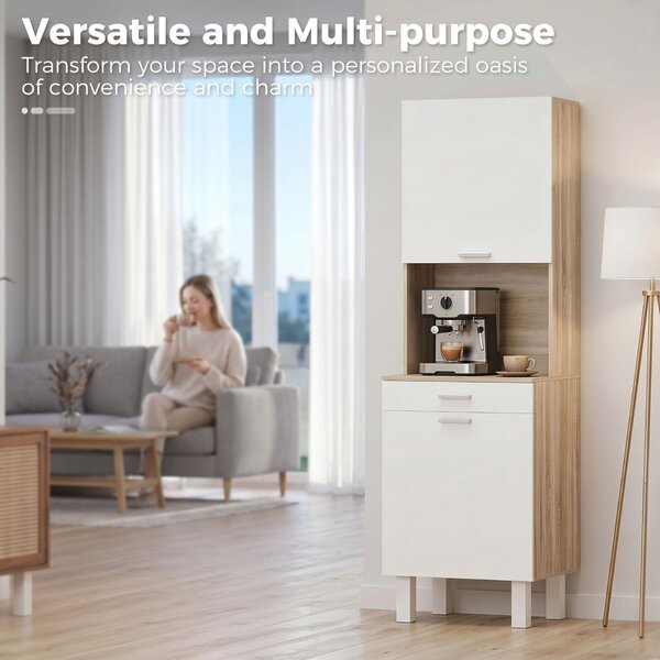 HOMCOM Mobilier Bucătărie 174 cm cu Sertar, Rafturi, Blat și Orificiu pentru Cabluri