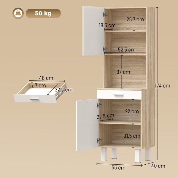 HOMCOM Mobilier Bucătărie 174 cm cu Sertar, Rafturi, Blat și Orificiu pentru Cabluri
