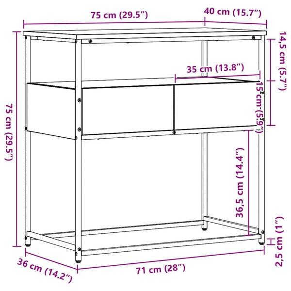 Konzolasztal Fekete tölgy 75 x 40 x 75 cm Szerelt Fa