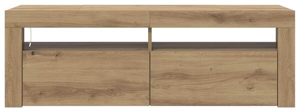 Kézműves tölgy szerelt fa TV-szekrény LED-ekkel 120x35x40 cm