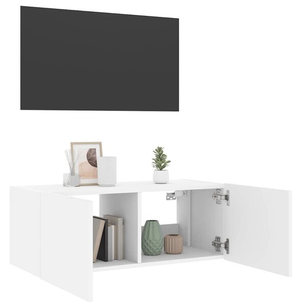 Fehér falra szerelhető TV-szekrény LED-lámpákkal 80x35x31 cm