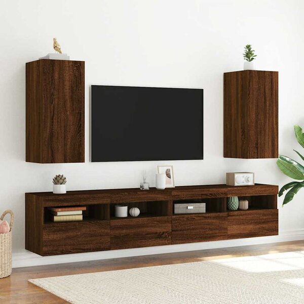 Barna tölgyszínű fali TV-szekrény LED-del 30,5x35x70 cm